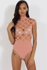 Mauve Cage High Neck Bodysuit - Tess-Bodysuits