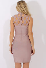Mauve Caged Cut Out Bandage Dress - Roberta-Dresses