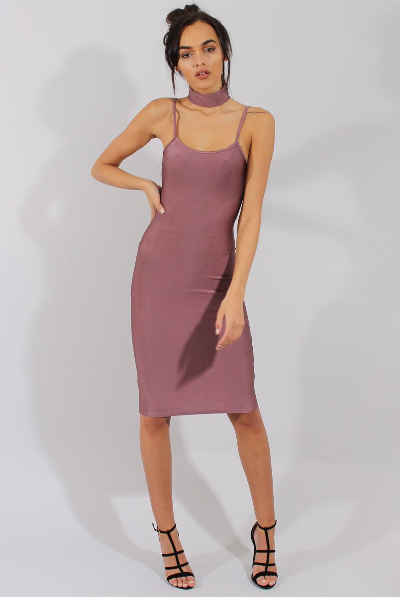 Mauve Choker Bodycon Midi Dress - Meli Rebellious Fashion Mauve Choker Bodycon Midi Dress - Meli Rebellious Fashion