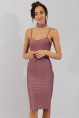 Mauve Choker Bodycon Midi Dress - Meli-Dresses