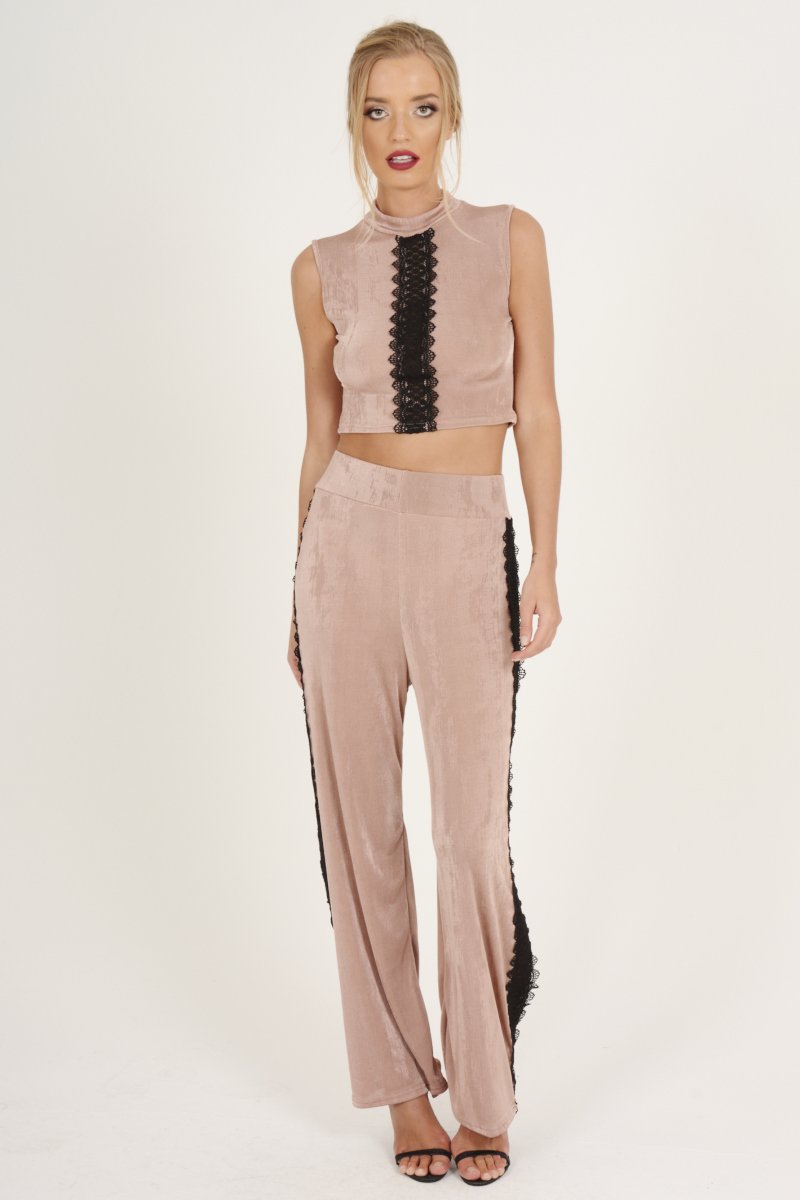 Mauve Crochet Trim Wide Leg Co-ord - Devlin-Co-ords
