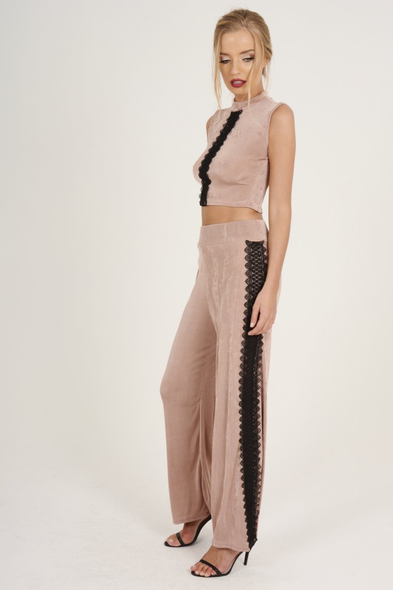 Mauve Crochet Trim Wide Leg Co-ord - Devlin-Co-ords