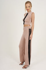 Mauve Crochet Trim Wide Leg Co-ord - Devlin-Co-ords