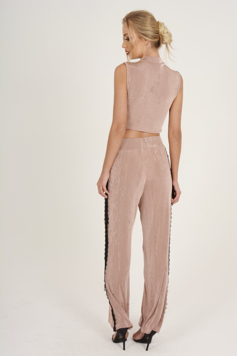 Mauve Crochet Trim Wide Leg Co-ord - Devlin-Co-ords