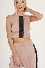 Mauve Crochet Trim Wide Leg Co-ord - Devlin-Co-ords