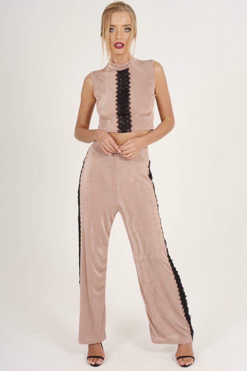 Mauve Crochet Trim Wide Leg Co-ord - Devlin-Co-ords