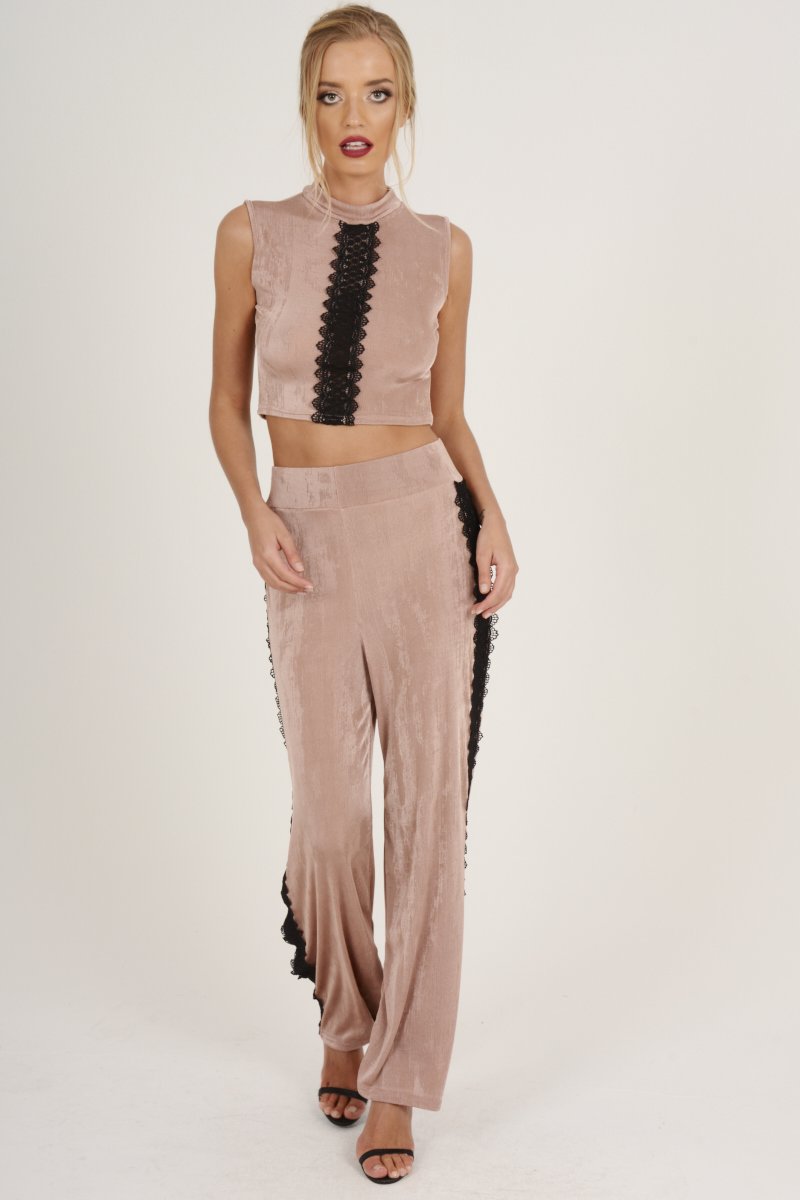 Mauve Crochet Trim Wide Leg Co-ord - Devlin-Co-ords