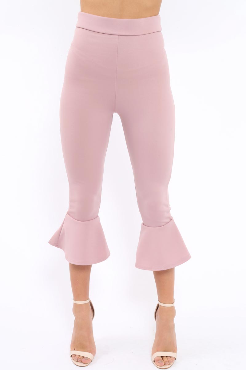 Mauve Cropped Flare Hem Trousers - Aniesha-Trousers