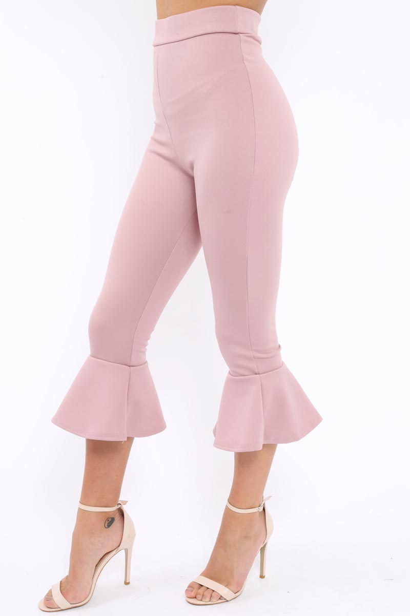 Mauve Cropped Flare Hem Trousers - Aniesha-Trousers