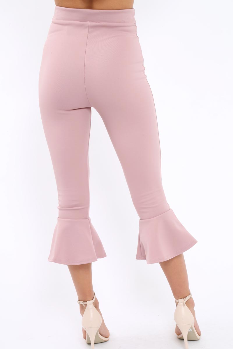 Mauve Cropped Flare Hem Trousers - Aniesha-Trousers