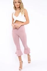 Mauve Cropped Flare Hem Trousers - Aniesha-Trousers