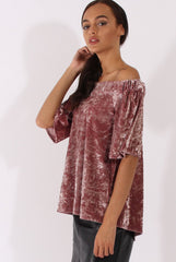 Mauve Crushed Velvet Bardot Split Back Top - Geraldine-Tops