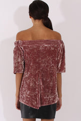 Mauve Crushed Velvet Bardot Split Back Top - Geraldine-Tops
