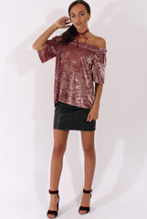 Mauve Crushed Velvet Bardot Split Back Top - Geraldine-Tops