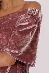 Mauve Crushed Velvet Bardot Split Back Top - Geraldine-Tops