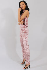 Mauve Crushed Velvet Frill Choker Jumpsuit - Blaire-Jumpsuits