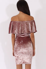 Mauve Crushed Velvet Frill Dress - Esmy-Dresses