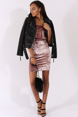 Mauve Crushed Velvet Frill Dress - Esmy-Dresses