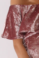 Mauve Crushed Velvet Frill Dress - Esmy-Dresses