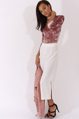 Mauve Crushed Velvet High Neck Cut Out Bodysuit - Asumi-Bodysuits