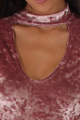 Mauve Crushed Velvet High Neck Cut Out Bodysuit - Asumi-Bodysuits