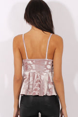 Mauve Crushed Velvet Peplum Hem Top - Sissi-Tops