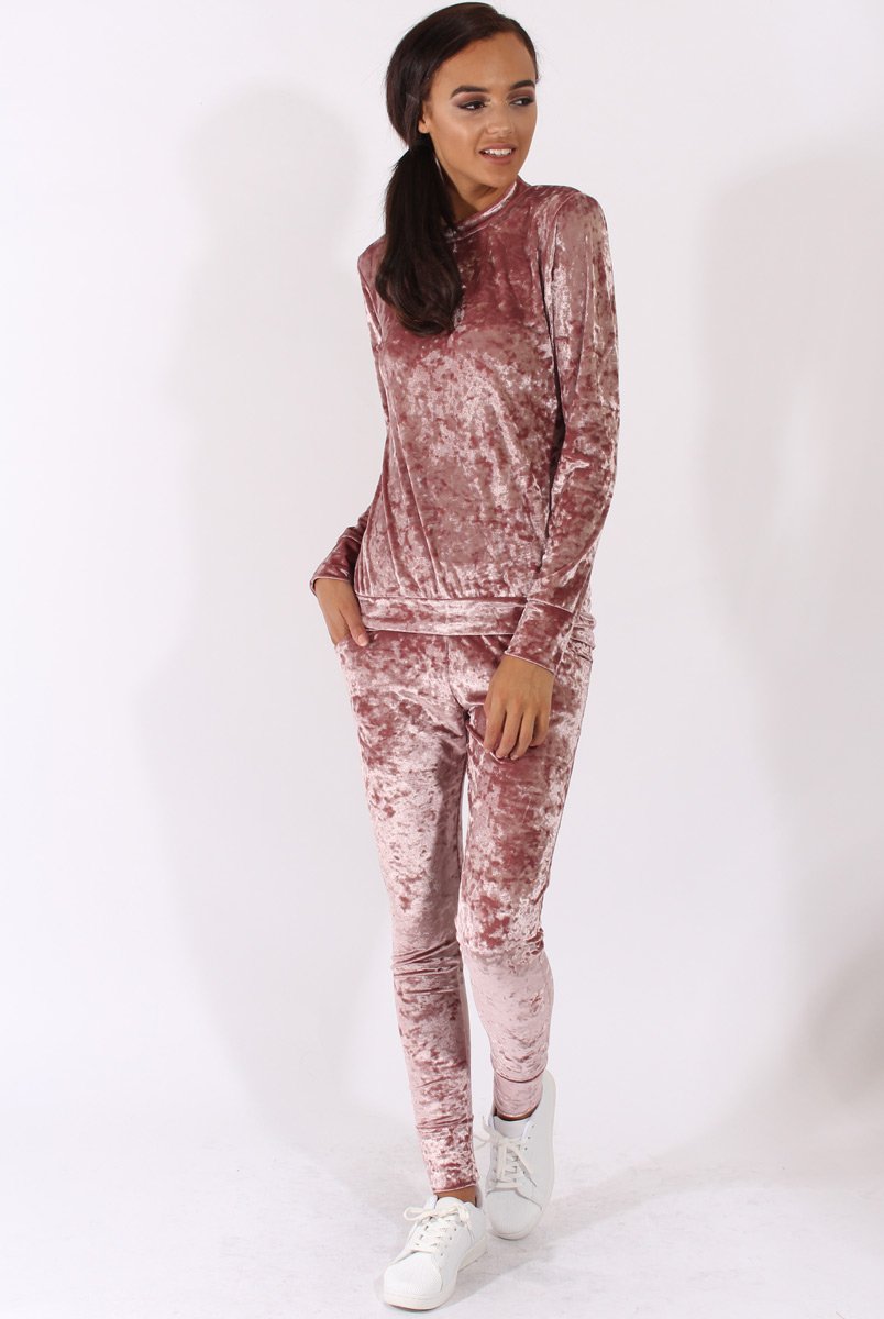 Mauve Crushed Velvet Tracksuit - Romy – Rebellious Fashion