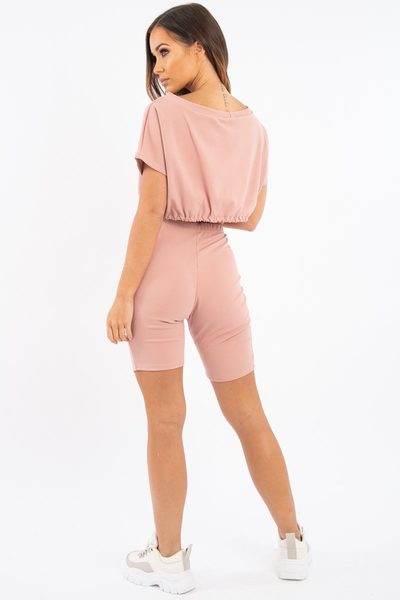 Mauve Drawstring Top Cycling Short Loungewear Co-ord - Krissa-Loungewear