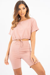 Mauve Drawstring Top Cycling Short Loungewear Co-ord - Krissa-Loungewear