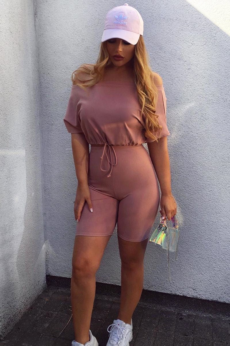 Mauve Drawstring Top Cycling Short Loungewear Co-ord - Krissa-Loungewear