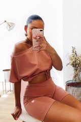 Mauve Drawstring Top Cycling Short Loungewear Co-ord - Krissa-Loungewear