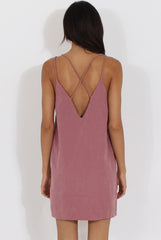 Mauve Faux Suede Strappy Back Slip Dress - Sylvie-Dresses