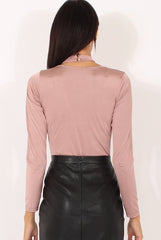 Mauve Harness Choker Long Sleeve Bodysuit - Sandra-Bodysuits