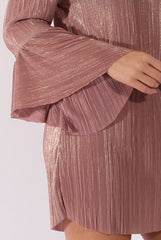 Mauve Metallic Bardot Pleated Bell Sleeves Dress - Lilja-Dresses