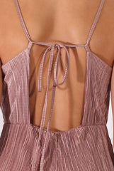 Mauve Metallic Pleated Cropped Jumpsuit - Arabella-Jumpsuits
