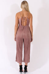 Mauve Metallic Pleated Cropped Jumpsuit - Arabella-Jumpsuits