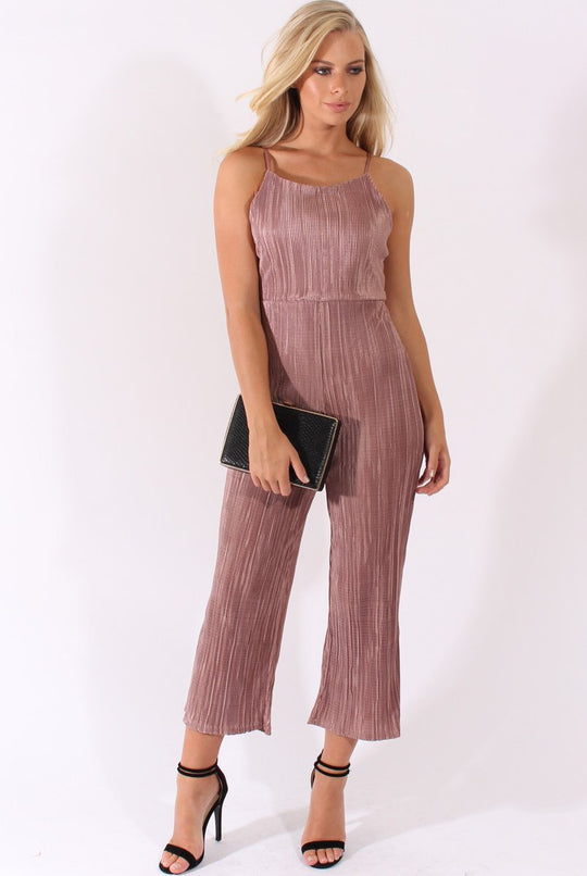 Mauve Metallic Pleated Cropped Jumpsuit - Arabella