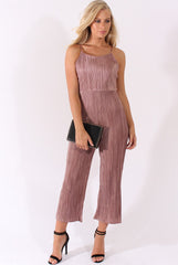 Mauve Metallic Pleated Cropped Jumpsuit - Arabella-Jumpsuits