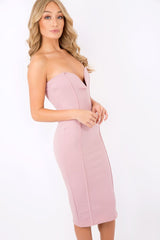 Mauve Plunge Bandeau Bodycon Midi Dress - Perry-Dresses
