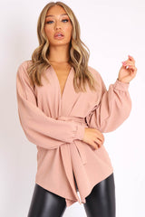 Mauve Plunge Belted Blouse - Goldie-Blouse