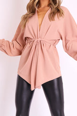 Mauve Plunge Belted Blouse - Goldie-Blouse
