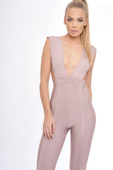 Mauve Plunge Cut Out Bandage Jumpsuit - Kassi-Jumpsuits
