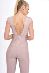 Mauve Plunge Cut Out Bandage Jumpsuit - Kassi-Jumpsuits