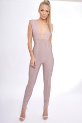 Mauve Plunge Cut Out Bandage Jumpsuit - Kassi-Jumpsuits
