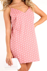Mauve Polka Dot Cami Strap Shift Dress - Aliaa-Dresses