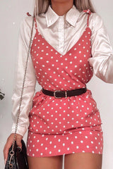 Mauve Polka Dot Cami Strap Shift Dress - Aliaa-Dresses