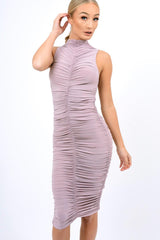 Mauve Ruched Midi Dress - Brylee-Dresses