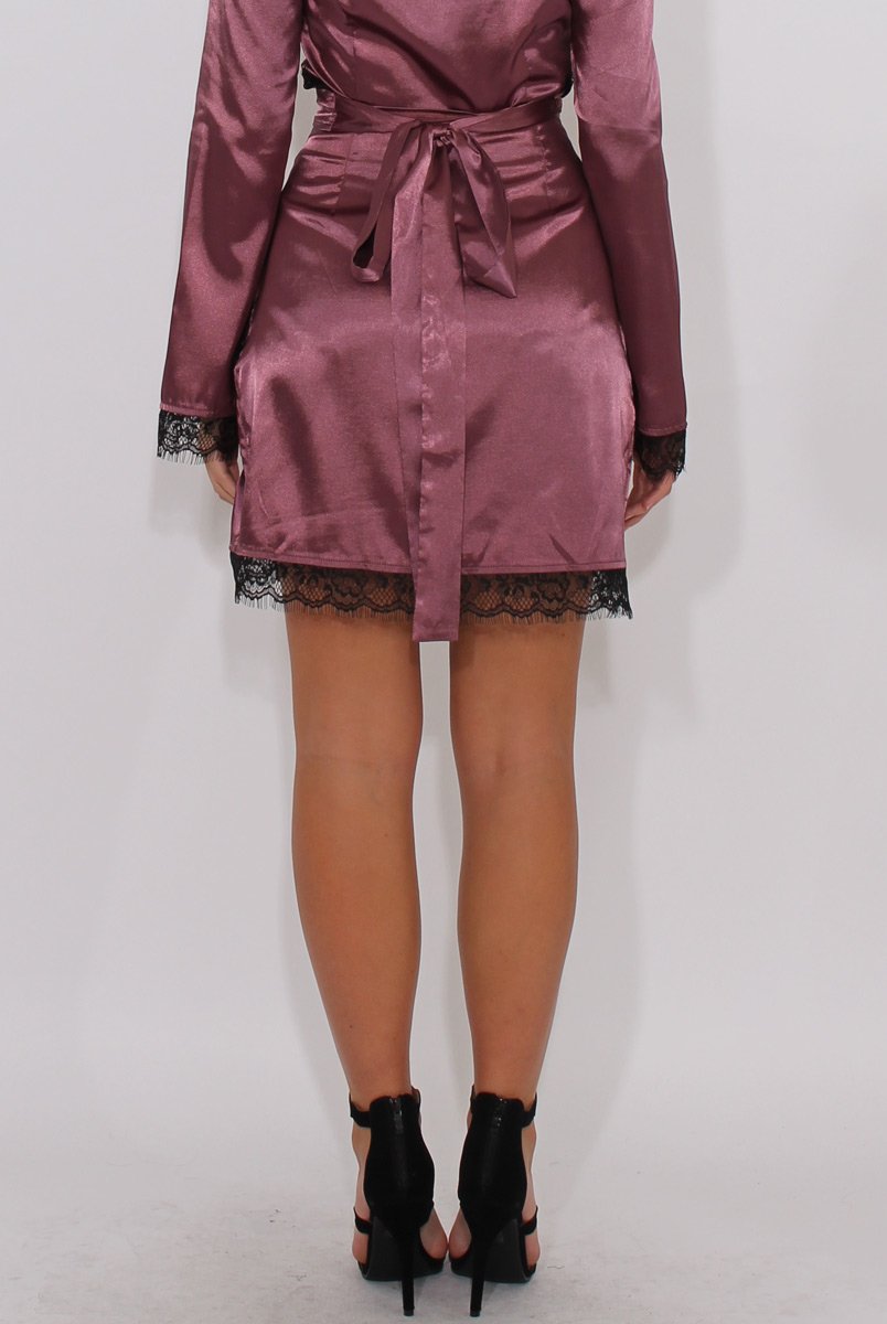 Mauve Satin Lace Trim Skirt - Dream-Skirts