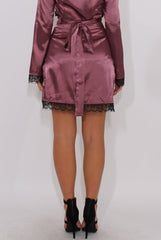 Mauve Satin Lace Trim Skirt - Dream-Skirts