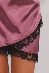 Mauve Satin Lace Trim Skirt - Dream-Skirts